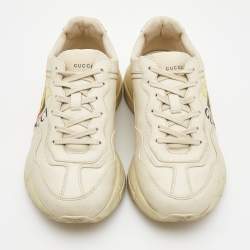 Pre Owned Gucci Cream Leather Logo Print Rhyton Sneakers Size 39.5