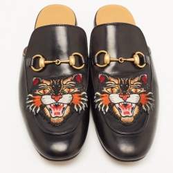 Gucci Black Leather Princetown Mules Size 41.5