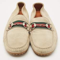 Gucci Beige Suede Web Horsebit Slip On Loafers Size 43