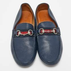 Gucci Navy Blue Leather Horsebit Slip On Loafers Size 42.5