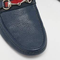 Gucci Navy Blue Leather Horsebit Slip On Loafers Size 42.5
