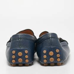 Gucci Navy Blue Leather Horsebit Slip On Loafers Size 42.5