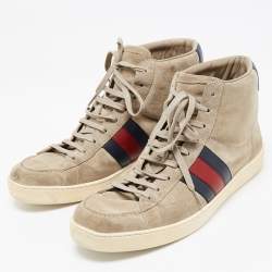 Gucci Grey Suede Web Detail High Top Sneakers Size 43.5