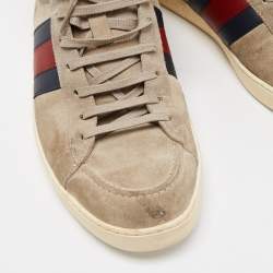 Gucci Grey Suede Web Detail High Top Sneakers Size 43.5