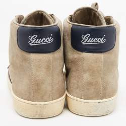 Gucci Grey Suede Web Detail High Top Sneakers Size 43.5