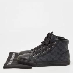 Pre Owned Gucci Two Tone GG Canvas and Leather Cap Toe High Top Sneakers Size 42.5