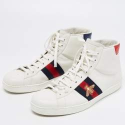 Pre Owned Gucci White Leather Web Ace High Top Sneakers Size 43