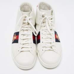 Pre Owned Gucci White Leather Web Ace High Top Sneakers Size 43