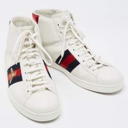 Pre Owned Gucci White Leather Web Ace High Top Sneakers Size 43