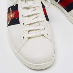 Pre Owned Gucci White Leather Web Ace High Top Sneakers Size 43