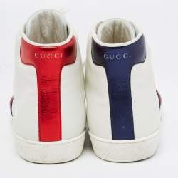 Pre Owned Gucci White Leather Web Ace High Top Sneakers Size 43