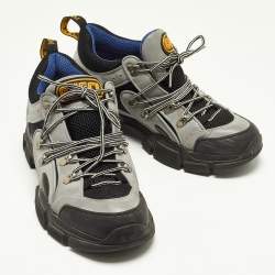 Gucci Black/Grey Mesh and Leather Flashtrek Sneakers Size 43