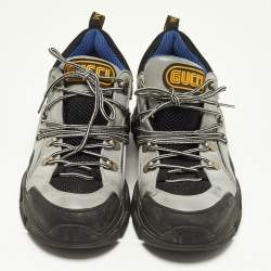 Gucci Black/Grey Mesh and Leather Flashtrek Sneakers Size 43