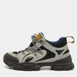 Gucci Black/Grey Mesh and Leather Flashtrek Sneakers Size 43