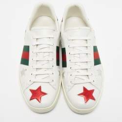 Pre Owned Gucci White Leather Ace Web Low Top Sneakers Size 45