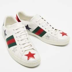 Pre Owned Gucci White Leather Ace Web Low Top Sneakers Size 45