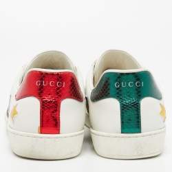 Pre Owned Gucci White Leather Ace Web Low Top Sneakers Size 45