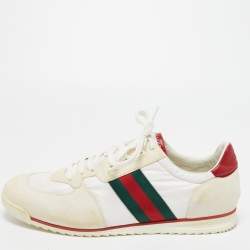 Gucci White Suede and Fabric Wed Detail Low Top Sneakers Size 44.5