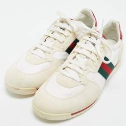 Gucci White Suede and Fabric Wed Detail Low Top Sneakers Size 44.5