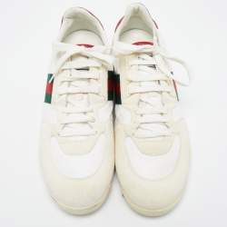 Gucci White Suede and Fabric Wed Detail Low Top Sneakers Size 44.5
