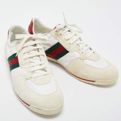 Gucci White Suede and Fabric Wed Detail Low Top Sneakers Size 44.5