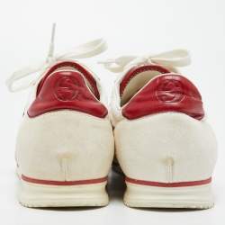 Gucci White Suede and Fabric Wed Detail Low Top Sneakers Size 44.5