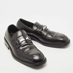 Gucci Black Leather Horsebit Slip On Loafers Size 44.5
