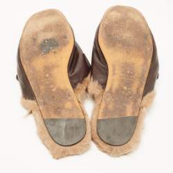Gucci Dark Brown Leather and Fur Princetown Mules Size 48