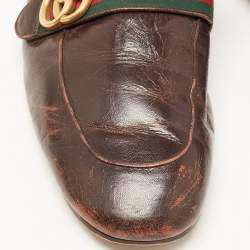Gucci Dark Brown Leather and Fur Princetown Mules Size 48