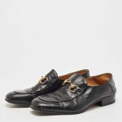 Gucci Black Leather Horsebit Loafers Size 41