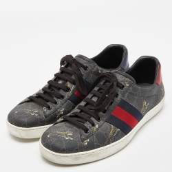 Gucci Black GG Supreme Canvas Web Ace Tiger Low Top Sneakers Size 43