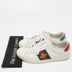 Pre Owned Gucci White Leather Embroidered Bee Ace Sneakers Size 42.5