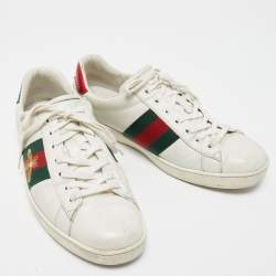 Pre Owned Gucci White Leather Embroidered Bee Ace Sneakers Size 42.5