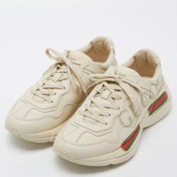 Pre Owned Gucci Beige Leather Rhyton Vintage Logo Low Top Sneakers Size 43