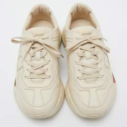 Pre Owned Gucci Beige Leather Rhyton Vintage Logo Low Top Sneakers Size 43