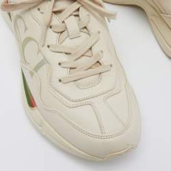 Pre Owned Gucci Beige Leather Rhyton Vintage Logo Low Top Sneakers Size 43