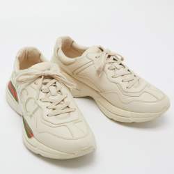 Pre Owned Gucci Beige Leather Rhyton Vintage Logo Low Top Sneakers Size 43
