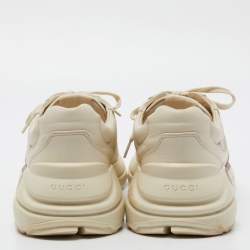 Pre Owned Gucci Beige Leather Rhyton Vintage Logo Low Top Sneakers Size 43