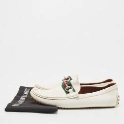 Gucci White Leather Web Horsebit Loafers Size 41