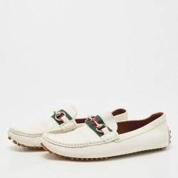 Gucci White Leather Web Horsebit Loafers Size 41
