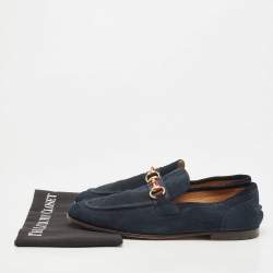 Gucci Navy Blue Suede Web Horsebit Loafers Size 41