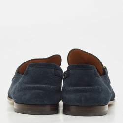 Gucci Navy Blue Suede Web Horsebit Loafers Size 41