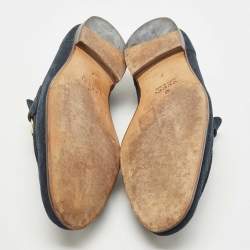 Gucci Navy Blue Suede Web Horsebit Loafers Size 41
