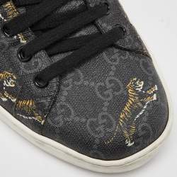 Pre Owned Gucci Black GG Supreme Canvas Tiger Print Ace Sneakers Size 42