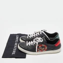 Gucci Black Leather Snake Print Ace Sneakers Size 44