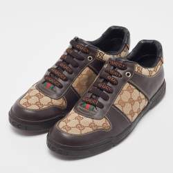 Gucci Brown/Beige GG Canvas and Leather Low Top Sneakers Size 43