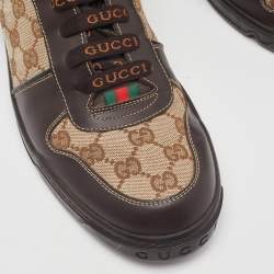 Gucci Brown/Beige GG Canvas and Leather Low Top Sneakers Size 43