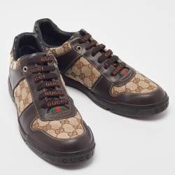 Gucci Brown/Beige GG Canvas and Leather Low Top Sneakers Size 43