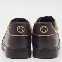 Gucci Brown/Beige GG Canvas and Leather Low Top Sneakers Size 43