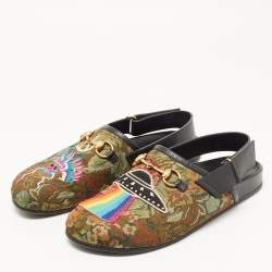 Gucci Multicolor Fabric and Leather Horsebit River Slingback Sandals Size 43